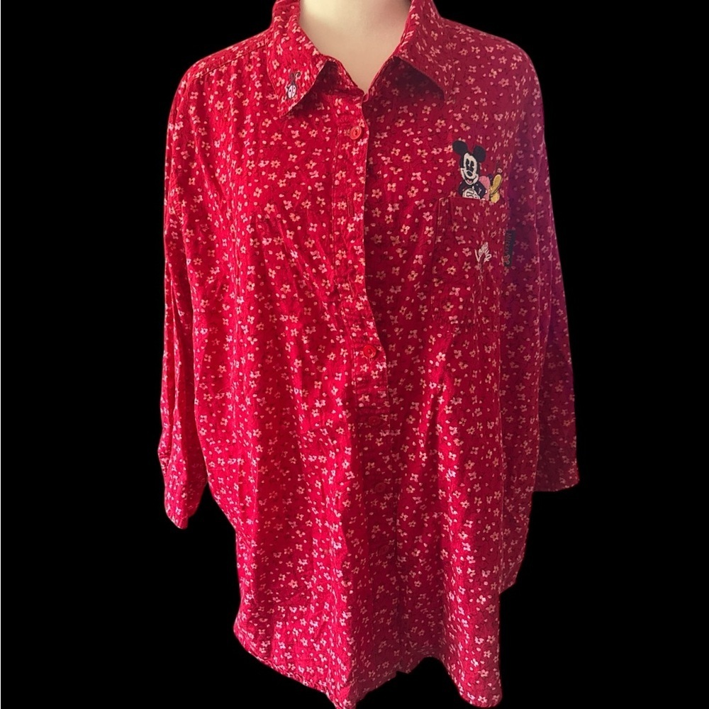 Disney Red Floral Mickey Mouse Shirt